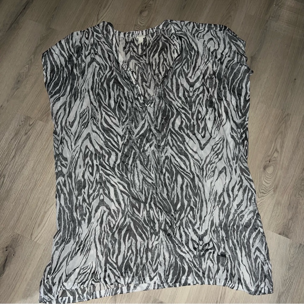 H&M Black White Zebra Print Swim Cover-Up Tunic Dress Size S Beach Coverup